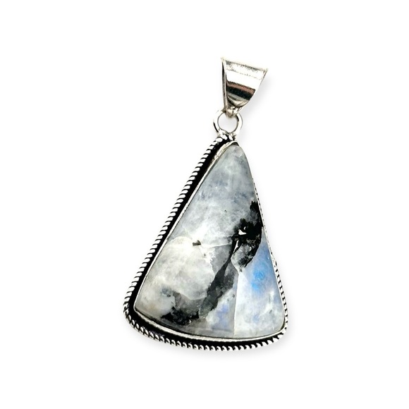 FLASHY Rainbow Moonstone & Black Tourmaline 925 Silver Gemstone Pendant … - Picture 3 of 6